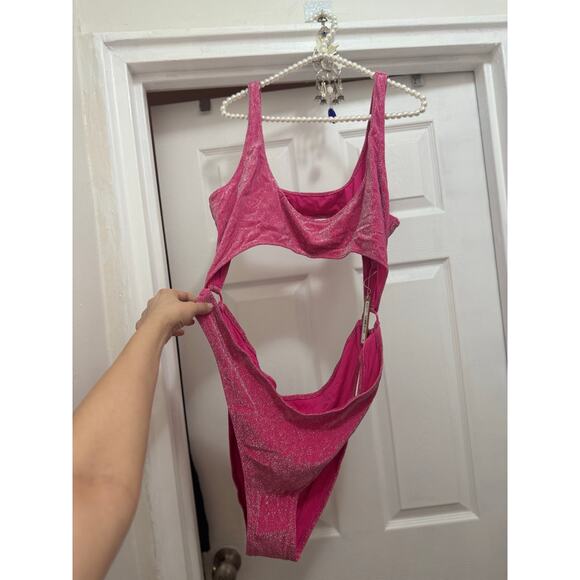 SKIMS Size 4x Magenta Pink Glitter Sparkle Swimsuit Sexy Cut Out Monokini NWT - Picture 4 of 10